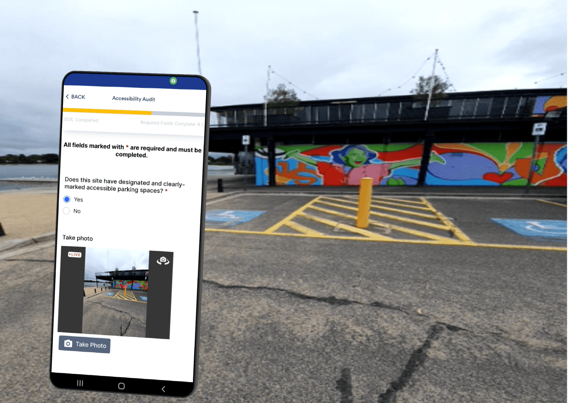 The access over view app being used to capture a parking space